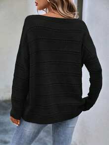 Spring Women's Sweaters, Relaxed Silhouette, Unique Hollow-Out Striped Accents, Soft Wearing Feel, Perfect To Pair With Skirts & Jeans, Fit For Daily Life, Weekend Trips & Casual Occasions, Essential Spring Wear For Ladies  Women Sports Sweater Co-Ords - 黑色 - 查看 3