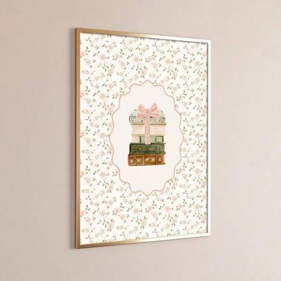 1pc Framed/Unframed Vintage Floral Book Stack Nursery Canvas Poster Book Lover Reading Nook Wall Art Print Girly Room Aesthetic Decor Painting For Dorm, Living Room, Bedroom, Modern Home Decoration