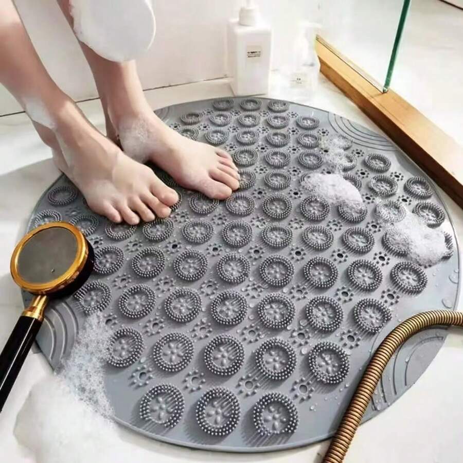 1 miếng lót sàn hình tròn bằng chất liệu PVE, có giác hút, chống trượt, dùng để massage chân khi tắm, không cần phụ kiện bổ sung, thảm chống trượt hình tròn cho phòng tắm, tấm lót massage chân khi tắm bồn cầu.