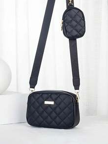 1 Set Girls' Fashion Quilted Mini Shoulder Bag With Coin Purse, Rhombus Pattern Crossbody Bag, Detachable Strap, Ideal For Daily Use, Party, And Gift - Multicolor - View 3