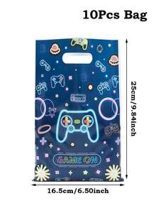 10/25/50pcs 16.5*25cm Blue Glow Gaming Controller Plastic Gift Bags With Handles, Waterproof Reusable Game Theme Gift Bags For Kids Birthday, Gaming Party, Gender Reveal, Daycare Party Supplies - Multicolor - View 5