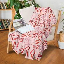 1条新款时尚蝴蝶结柔软毯，数码印花毛绒毯，适用于空调房、办公室小憩、露营、沙发或旅行 - 保暖舒适的涤纶材质 - 彩色 - 查看 5