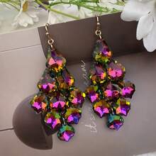 一对波西米亚流苏度假风手工优雅复古玻璃珠耳环，简约百搭创意夸张耳环，适合日常佩戴和度假，女士 - 黑色 - 查看 2