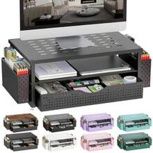 Gianotter - Soporte para monitor de computadora de escritorio con cajón y 2 portalápices accesorios de escritorio y organizador de escritorio para suministros de oficina negro - negro - Ver 8