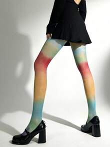 女士彩虹渔网袜，适合日常穿着 - 彩色 - 查看 5