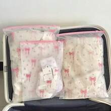50个透明磨砂拉链收纳袋，礼品包装袋，服装包装袋，自封式收纳袋，加厚防水塑料袋，粉色蝴蝶结图案包装袋，可重复使用自封式包装袋，旅行包装收纳袋，适用于节日、学校、宿舍、办公室、交通运输和邮寄，生日、婚礼、派对礼品包装 - 包裝袋 - 查看 3
