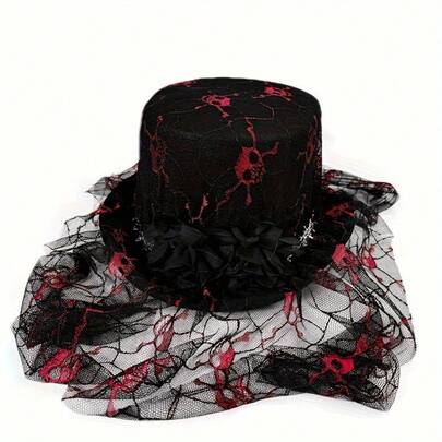 Mũ ren hình bộ xương Halloween với mạng che mặt bằng lưới đen - Trang phục hoàn hảo cho Halloween, các bữa tiệc Giáng sinh và các lễ kỷ niệm, phù hợp cho các bữa tiệc dành cho người lớn như Giáng sinh, Năm mới, Ngày Valentine.