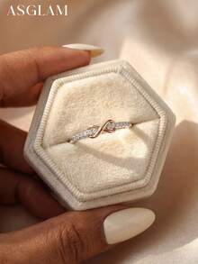 1枚立方氧化锆订婚/结婚戒指，女士S925纯银承诺/永恒戒指，优雅女士珠宝，派对/约会礼物 - 金色 - 查看 2