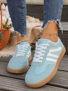 Women's Casual Versatile Striped Fashion Attractive Comfortable Durable Rubber Soft Bottom Breathable Lightweight Splicing Sneakers, Fashionable Versatile Breathable Korean Style - Blue - View 5