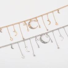 Mydear 1pc Fashion Tassel Rhinestone Star & Moon Pendant Necklace, Suitable For Women's Daily, Party And Festival Wear - Tassel - View 5