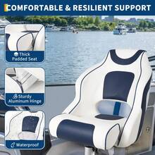 Silla de capitán para pontón, silla ergonómica tipo cubo para capitán, acolchado de espuma comprimida, estructura de plástico moldeado por inyección, sillas de capitán para barco con perno de montaje - Con reposapiernas, patchwork blanco y azul. - Ver 3