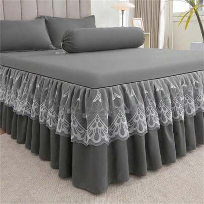3pcs Bedskirt Set (1 Bedskirt + 2 Pillowcases, No Pillow Insert), Solid Color Bedskirt With Anti-Slip, Suitable For Bedroom And Guest Room, Machine Washable