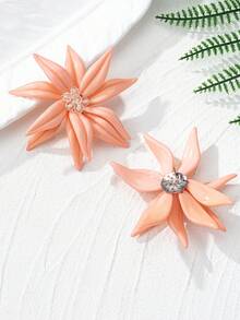 1 Pair Handmade Exaggerated Camellia Flower Earrings, Unique Design, Elegant Sweet Vacation Vibe Earrings - Pink - View 5