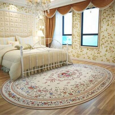 1 pieza Alfombra ovalada de estilo europeo de lujo con diseño floral, adecuada para decoración de dormitorio, sala de estar o entrada, alfombra de sala de estar, alfombra decorativa, decoración de dormitorio, alfombra pequeña, alfombra, decoración del hogar, alfombra de sala de estar, alfombra pequeña de sala de estar, alfombra de dormitorio, decoración del hogar de sala de estar, alfombra de exterior, alfombra lavable