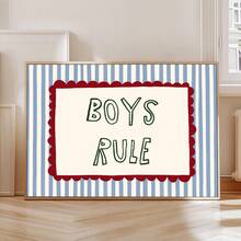 1 tấm tranh canvas trang trí phòng trẻ em chủ đề "Boys Rule" (Quy tắc của các bé trai) với họa tiết sọc xanh dễ thương, phong cách tối giản, thích hợp cho phòng chơi, phòng ngủ, nhà hiện đại. - Áp phích - Xem 3