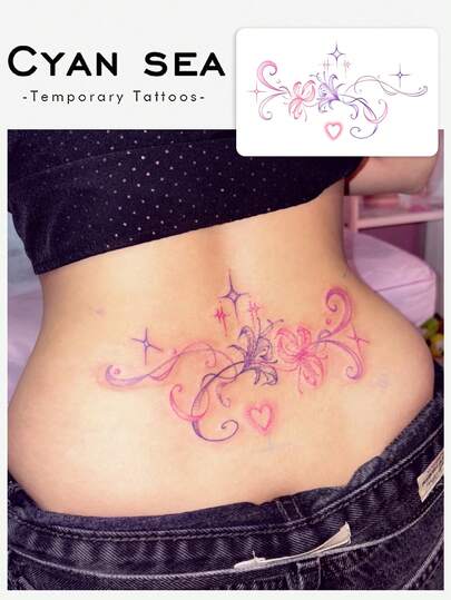 One Valentine's Day Temporary Temporary Tattoo Sticker, Y2K Style Sweet And Romantic Floral And Heart Design, Waterproof, Sweatproof, Washable, Non-Reflective, Suitable For Arm And Shoulder Tattoos, Suitable For And Fashionable Individuals, Lasts 3-5 Days.