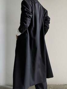 Yamamoto Style Long Suit Jacket For Men And Women With A Sense Of Luxury, Black Shoulder Coat With Slim Fit, Men's Casual Design, Long Suit Jacket - 黑色 - 查看 4