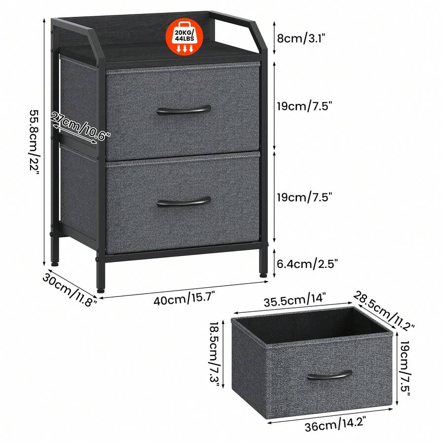 Set Of 2 Bedside Table, Large Capacity Side Table,Bedside Cabinet With 2 Fabric Storage Drawers,Sofa Side Table End Tables Nightstand For Bedroom,Living Room - Dark Grey - View 1