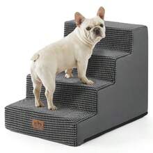 Escaleras para perros para cama alta de 23.6 pulgadas de alto peldaños para mascotas con cubierta a prueba de fugas rampa de espuma de alta densidad para gatos ligera duradera cómoda - Blanco Negro - Ver 1