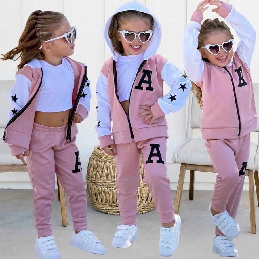 Girls' Fleece Set - New Release - Tracksuit And Pants - Fits Ages 4 To 10 - 粉色 - 查看 1