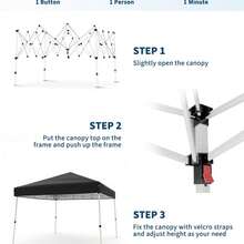 Cenador plegable de 3 x 3 m - Montaje instantáneo, patas angulares resistentes - Refugio portátil emergente para jardín, patio, playa y fiestas - Incluye bolsa de transporte y cubierta de 2,4 x 2,4 m - A - Ver 2