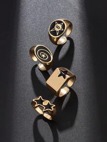 Set 4 Cincin Bintang Spiral Gaya Punk, Cocok untuk Pemakaian Kasual Sehari-hari Pria - Set isi 4 - View 6