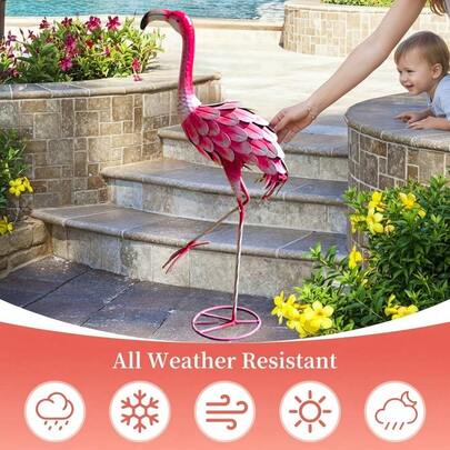26-Inch Large Metal Pink Flamingo Garden Sculpture And Statue, Floor-Standing Flamingo Sculpture And Statue, Suitable For Store Sign Display, Balcony Terrace Porch Store Signage Decoration, Indoor And Outdoor Decoration Pink Flamingo Garden Art Outdoor Statue, For Home Decor, Garden Decor, Yard Decor, Backyard Decor, Lawn Decor
