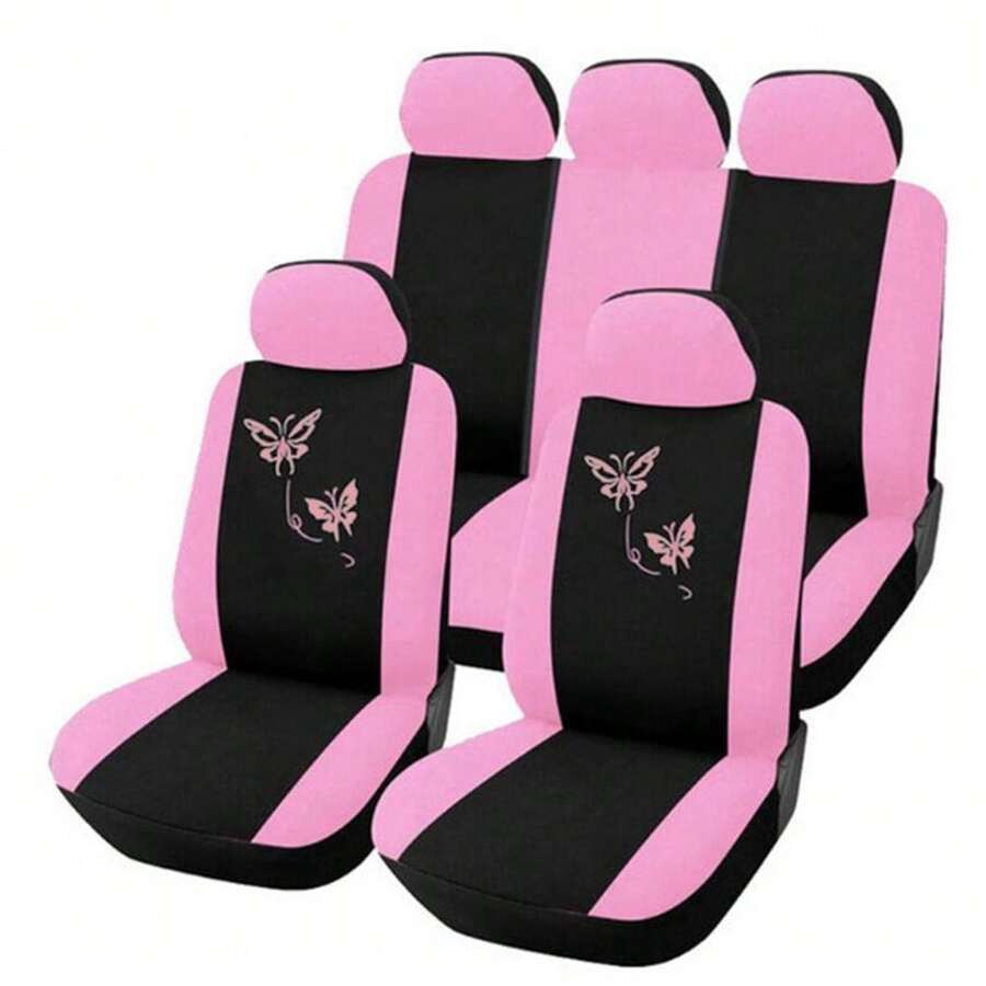 Pink Butterfly Design Car Seat Cover - Multicolor - View 1