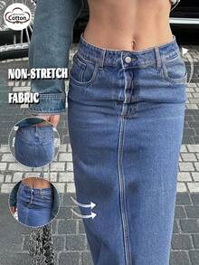 新款Y2K风格女士牛仔半身裙，低腰休闲优雅时尚下装，复古水洗蓝，街头风夏季单品 - 藍色 - 查看 4