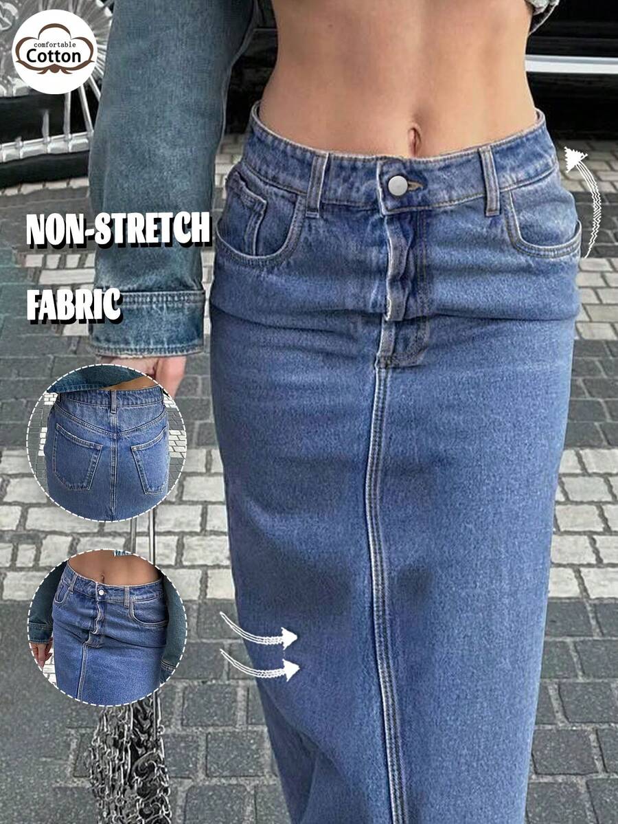 GILIPUR Chân váy denim nữ phong cách Y2K mới, cạp thấp, kiểu dáng thanh lịch thường ngày, màu xanh lam bạc màu cổ điển, phong cách đường phố mùa hè.