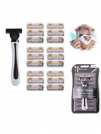 Shaver Men Razor, Shaving Three Layer Stainless Blade Shaver, Reusable Safety Razor ,Hair Removal Shaver Imported Blade Multi Tool(18 Razor+1Shaver)