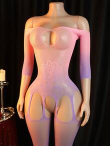 1 bộ đồ lót gợi cảm, áo liền thân dệt kim dày có xẻ tà, áo bodysuit gợi cảm, đồ lót lưới. - Màu tím - Xem 9