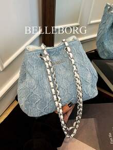 Túi đeo vai dây xích thời trang, đa năng, thiết kế tối giản, phù hợp cho công sở và đi làm. - Màu xanh nhạt - Xem 8