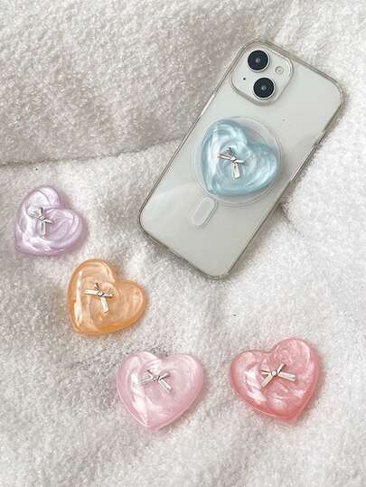 1pc Heart-Shaped Phone Grip Stand, Bowknot Desktop Holder, Unique Creative Ring Grip Stand
