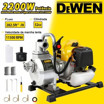 Bomba D'agua  Auto Escorvante P/ Irrigação Motor 52cc 2 Tempos 2200W 282,5 ft³/H Acessórios Inclusos