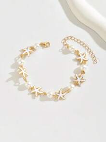 1pc Creative Starfish Faux Pearl Beaded Anklet, Beach Vacation Starfish Anklet For Girls - Multicolor - View 7