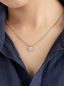 XUJIA 1pc 8x8mm 5A Grade High Quality Cubic Zirconia Heart Pendant Necklace, 45cm/18in 925 Sterling Silver Classic Necklace, Suitable As Gift For Engagement, Wedding, Birthday And Other Occasions - Silver - View 5