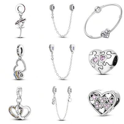 1 pieza Colgante de moda con forma de corazón y cuentas brillantes plateado en plata apto para pulsera, collar y manualidades, regalo ideal para fiestas