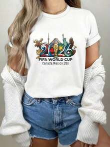 Unisex 2026 World Cup Canada Mexico Usa T-Shirt Women's Casual White Graphic Tee Shirt With Animal And Landmark Design For Soccer Fans Festival Gifts,Easter Outfits For Women,Mother's Day Gift Outfits,World Cup Clothing,Soccer Party Outfit,Game Day Outfit,Unisex USA Soccer Oversized T-Shirt,Summer Outfits For Women. - 白色 - 查看 5