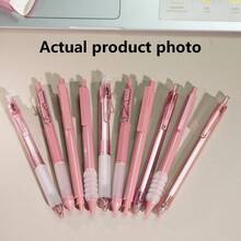 7支/套可伸缩凝胶笔，细笔尖，速干，黑色墨水，适合学生、记日记和办公使用——返校必备 - 玫瑰紅 - 查看 2