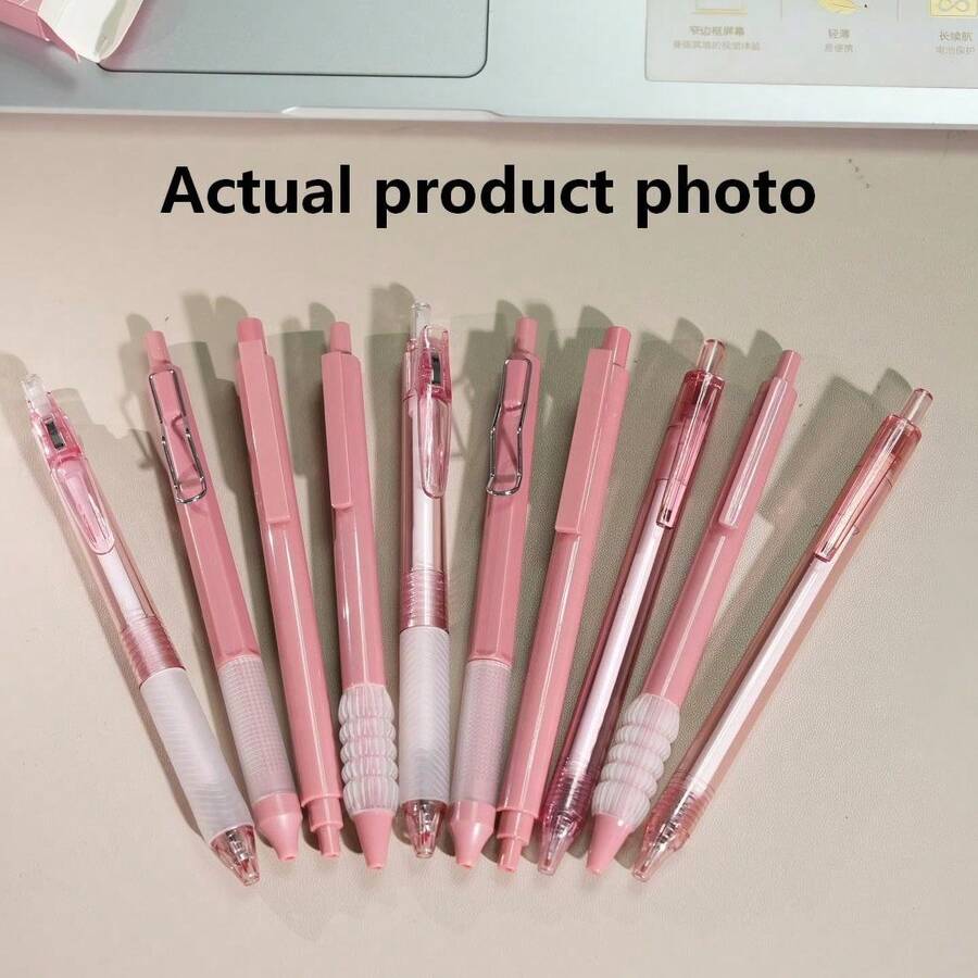 Set de 7 bolígrafos de gel retráctiles, punta fina, secado rápido, tinta negra, adecuados para estudiantes, diarios y uso de oficina - esenciales para el regreso a la escuela - Rosa Roja - Ver 1
