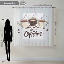 2pcs Sheer Curtains Featuring A Coffee Cup And Coffee Bean Design, Printed With A Playful Image Of Steaming Coffee And Beans. The 2D Flat Print Allows Light To Pass Through, Making It Suitable For Kitchens/Cafes. Features A Rod Bag Design. - Multicolor - 2pcs - View 8
