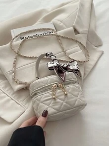 轻便迷你手提包、链条包、菱形图案包、托特包、水桶包，适合少女、大学生和上班族女性，是办公室、校园、工作、通勤、户外活动、旅行和郊游的理想之选。 - 白色 - 查看 9