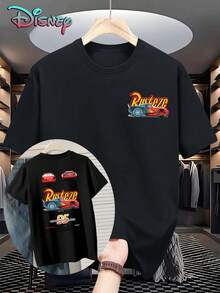 Disney Men's Casual Black T-Shirt With Lightning McQueen Print, Men's Sizes Suitable For The Whole Family - màu đen - Xem 2