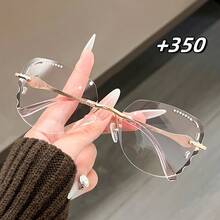 2026 New Fashionable Women's Reading Glasses, Square Frame, Elegant Rimless, Simple With Rhinestones, Exquisite And Unique, Suitable For Office Wear - C1 Transparent Powder - View 8