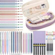 1 Set Cute Large Capacity Pencil Case School Supplies Set, Including 12pcs Highlighters, 6pcs Black Ballpoint Pens, 6pcs 0.5mm Cute Student Mechanical Pencils, Suitable For Students, Also A Great Christmas Gift - Sets - View 12