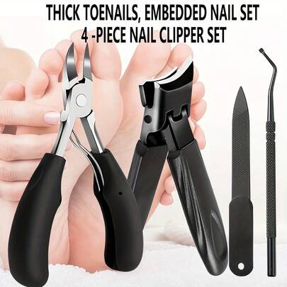 Bộ 4 kìm cắt móng chân chuyên nghiệp, chắc chắn - Lưỡi dao bằng thép không gỉ | Tay cầm tiện dụng | Dùng cho móng chân mọc ngược và móng chân dày | Phù hợp cho nam, nữ và người lớn tuổi | Quà tặng Halloween | Dùng để chăm sóc móng chân và bàn chân