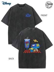 Pizza Planet Themed T-Shirt, Disney Pizza Planet Toy Story Double-Sided Washed Cotton T-Shirt, Disney Toy Story Alien T-Shirt, Pizza Planet T-Shirt, Retro Pizza Planet T-Shirt, Disney Fun Pizza Shirt, Mens Clothes,Summer Outfits, Men's And Women's Same T-Shirt, Suitable For Street Retro, Daily Wear, And Holiday Clothing - Black - View 3