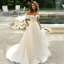Classic Simple Off Shoulder Pleat A Line Satin Formal Wedding Dress,Registry Office Dresses Engagement Bridal Gown,Evening Party Dress Birthday Party Dress Country Wedding,Romantic Church Ceremony Wedding Dress,Suitable For Wedding,Dating,Party,Singles' Party,Vacation,Formal Occasions,Dinner Dress,Prom Dress,Homecoming Dess,Cocktail Party,Wedding Guest Dress,Graduation - 白色 - 查看 4