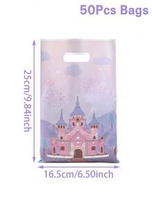 10/25/50 chiếc Túi quà nhựa hình lâu đài công chúa màu tím 16.5*25cm có tay cầm, chống thấm nước, có thể tái sử dụng, chủ đề cổ tích, thích hợp cho sinh nhật bé gái, tiệc công chúa, tiệc tiết lộ giới tính, tiệc mừng em bé chào đời. - Màu tím - Xem 12